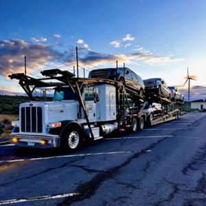 Truck with snowbirds loaded for transport.